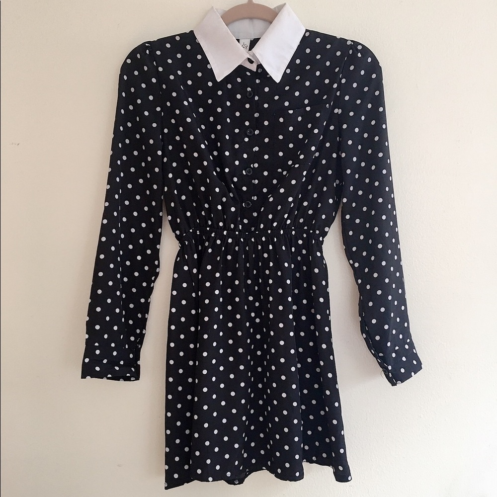 Black Polka Dot Dress w/ Collar